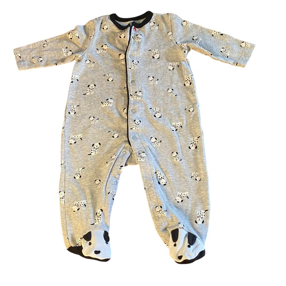 Little Me light gray Dalmatian long sleeve footed‎ snap one piece SIZE 6M